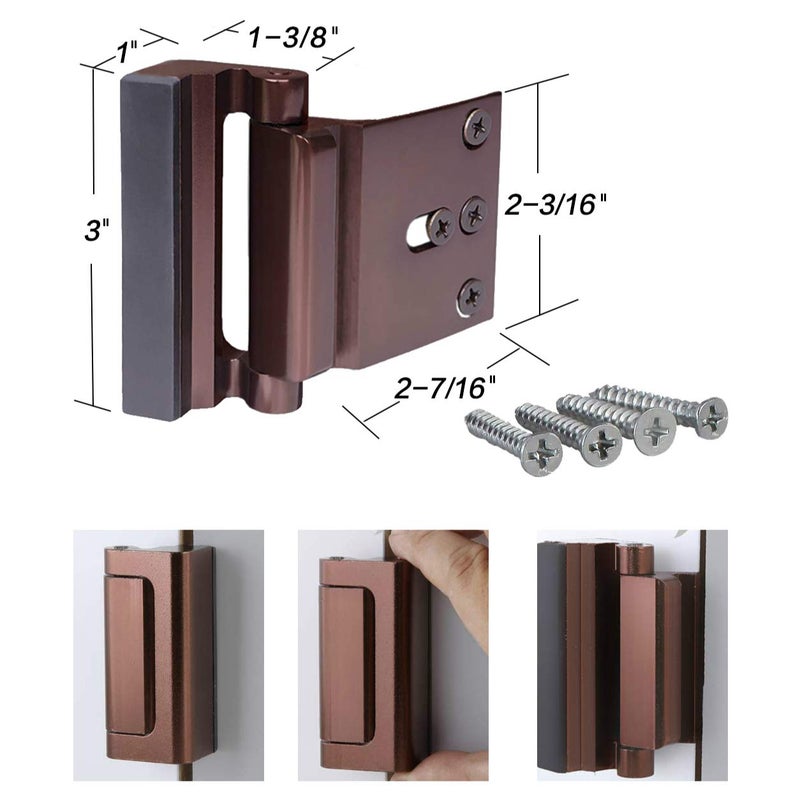 TOYFUL Door Reinforcement Lock with 4 Screws, Home Security Door Lock Stop for Toddler, Childproof Door Lock Night Lock Withstand 800 Lbs Brown - Image 4